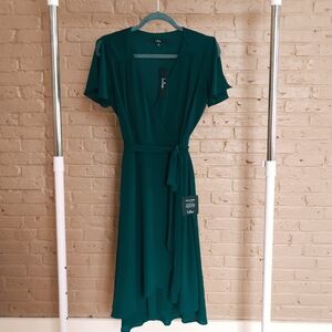 Lulu's Emerald Green Wrap Midi Dress with Tie Waist